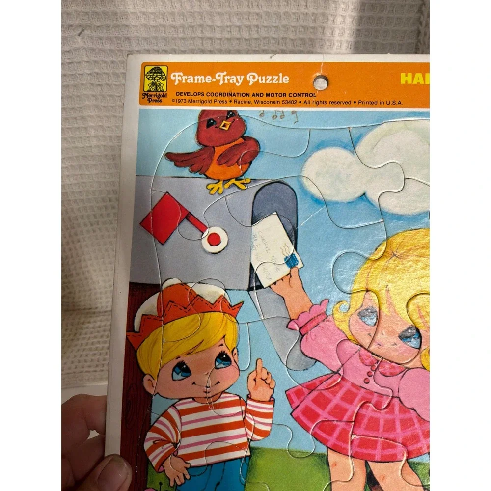 Vintage 1973 Kids Merrigold Press Happy Notes Frame Tray Puzzle OS Multicolor